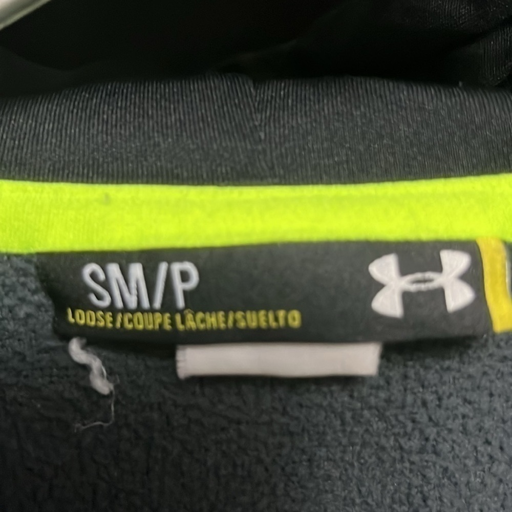 Under Armour- dark gray and black heathered hoodie with neon UA logo - Picture 4 of 4